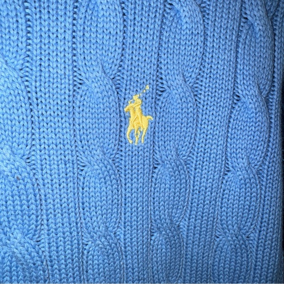 Ralph Lauren Sport Blue Cable Knit Hooded Full Zip Sweater Womens Small - Picture 7 of 11